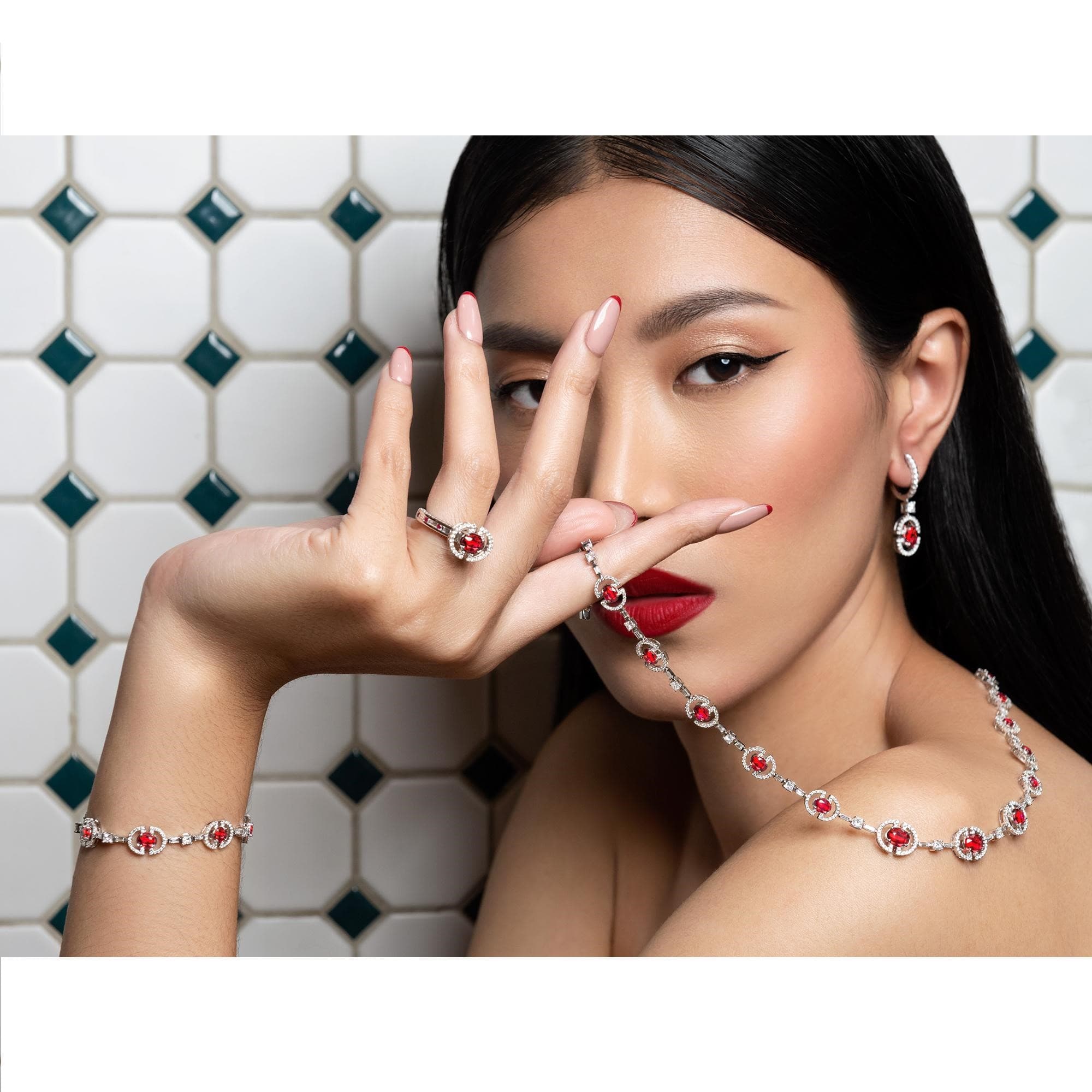 Cincin Berlian Wanita Elegan Berpadu Ruby