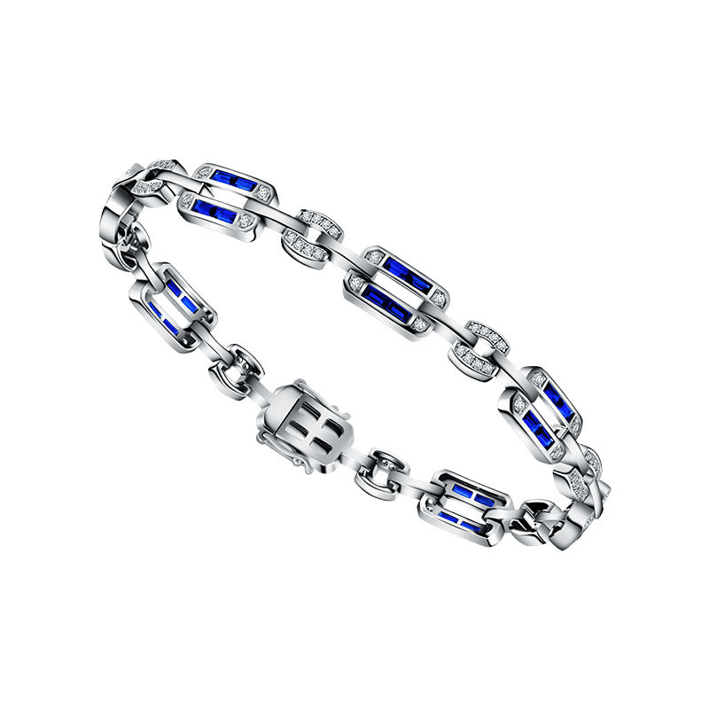 Gelang Emas Model Terbaru Bertatahkan Berlian dengan Blue Sapphire Cuts Menawan